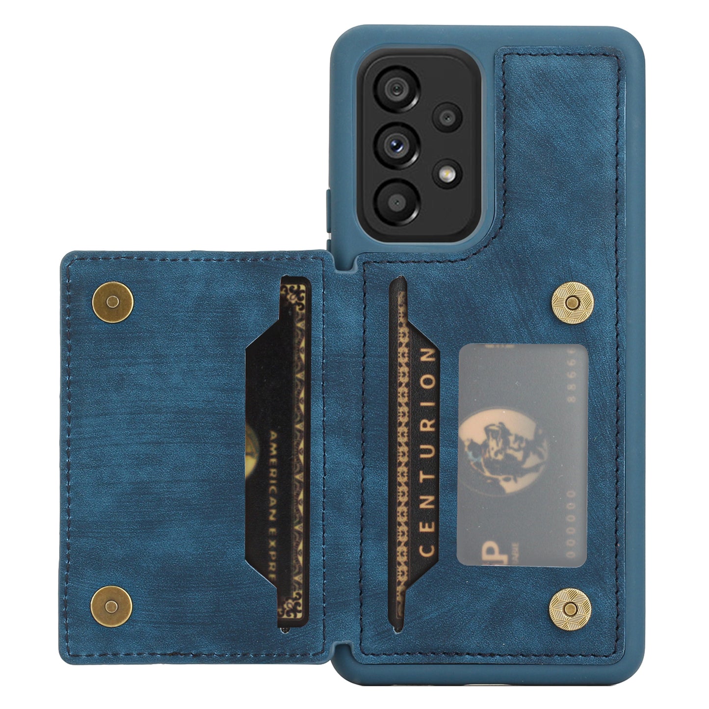 For Samsung Galaxy A13 4G / A13 5G / A04s 4G (164.7 x 76.7 x 9.1 mm) / A04 4G (164.4 x 76.3 x 9.1 mm) / M13 5G PU Leather Coated TPU Phone Case Dual Card Holder Kickstand Magnetic Cover