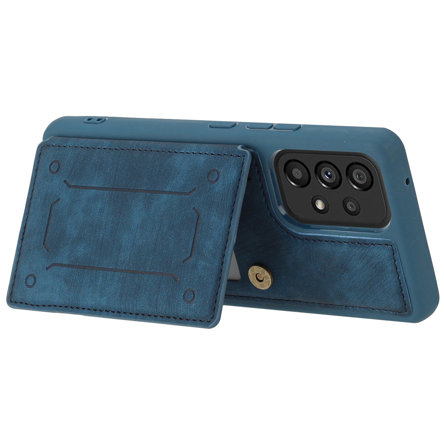 For Samsung Galaxy A13 4G / A13 5G / A04s 4G (164.7 x 76.7 x 9.1 mm) / A04 4G (164.4 x 76.3 x 9.1 mm) / M13 5G PU Leather Coated TPU Phone Case Dual Card Holder Kickstand Magnetic Cover