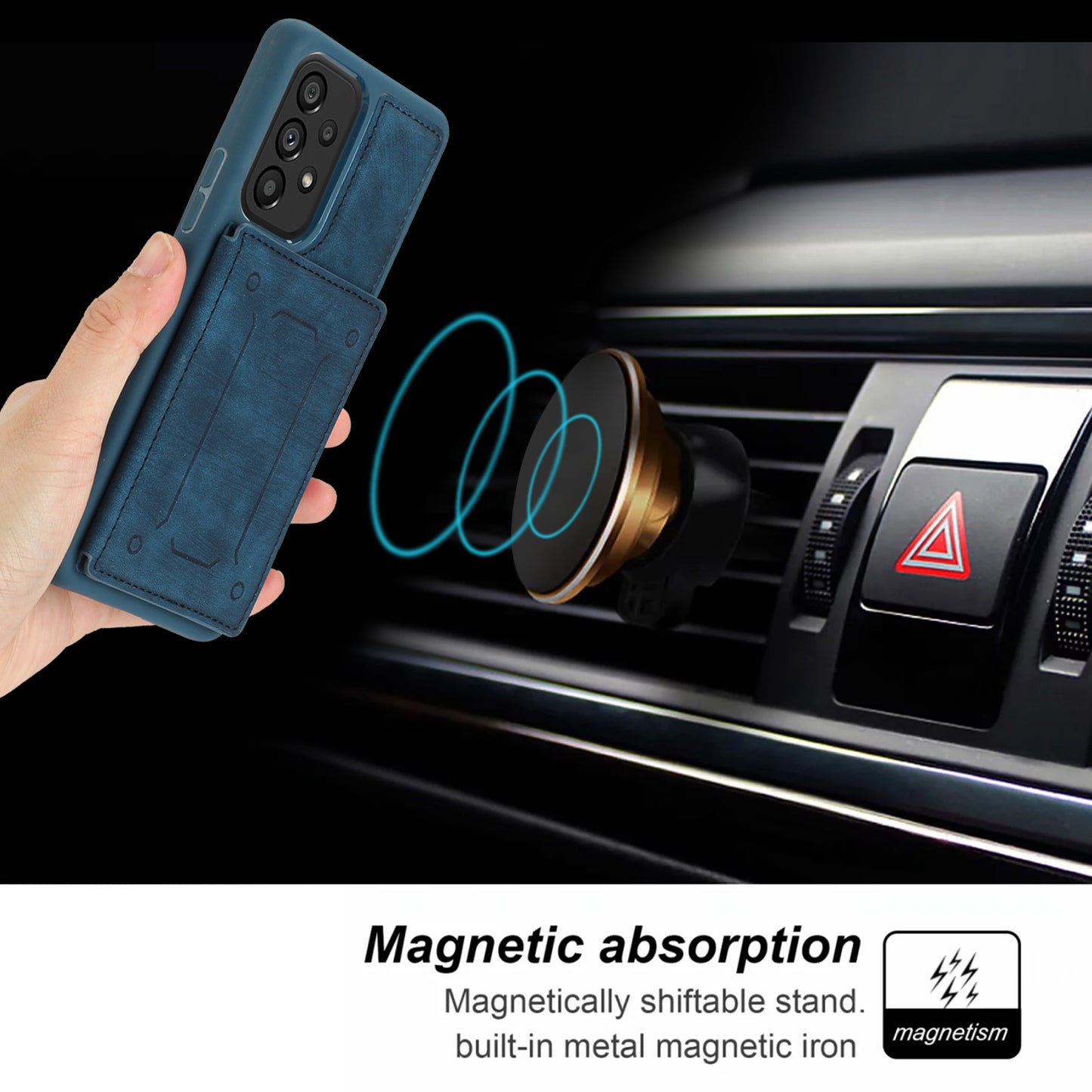 For Samsung Galaxy A13 4G / A13 5G / A04s 4G (164.7 x 76.7 x 9.1 mm) / A04 4G (164.4 x 76.3 x 9.1 mm) / M13 5G PU Leather Coated TPU Phone Case Dual Card Holder Kickstand Magnetic Cover