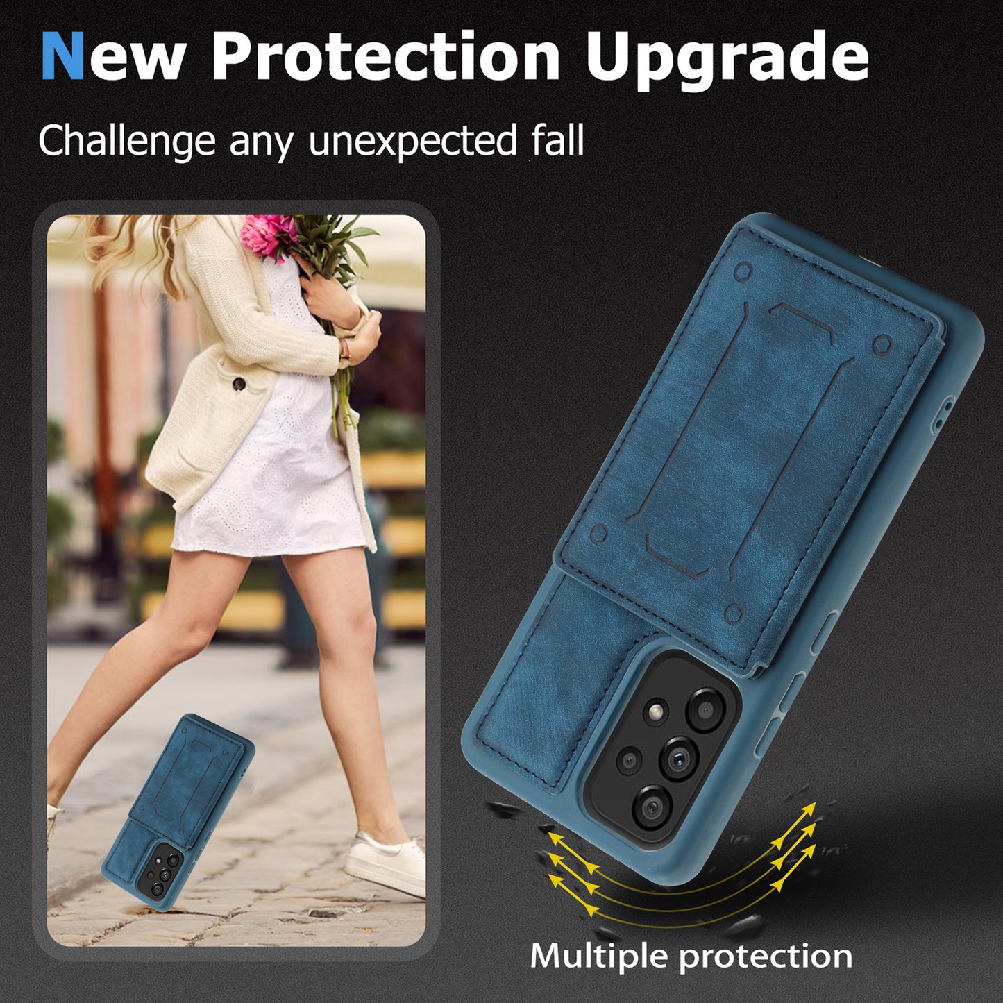 For Samsung Galaxy A13 4G / A13 5G / A04s 4G (164.7 x 76.7 x 9.1 mm) / A04 4G (164.4 x 76.3 x 9.1 mm) / M13 5G PU Leather Coated TPU Phone Case Dual Card Holder Kickstand Magnetic Cover