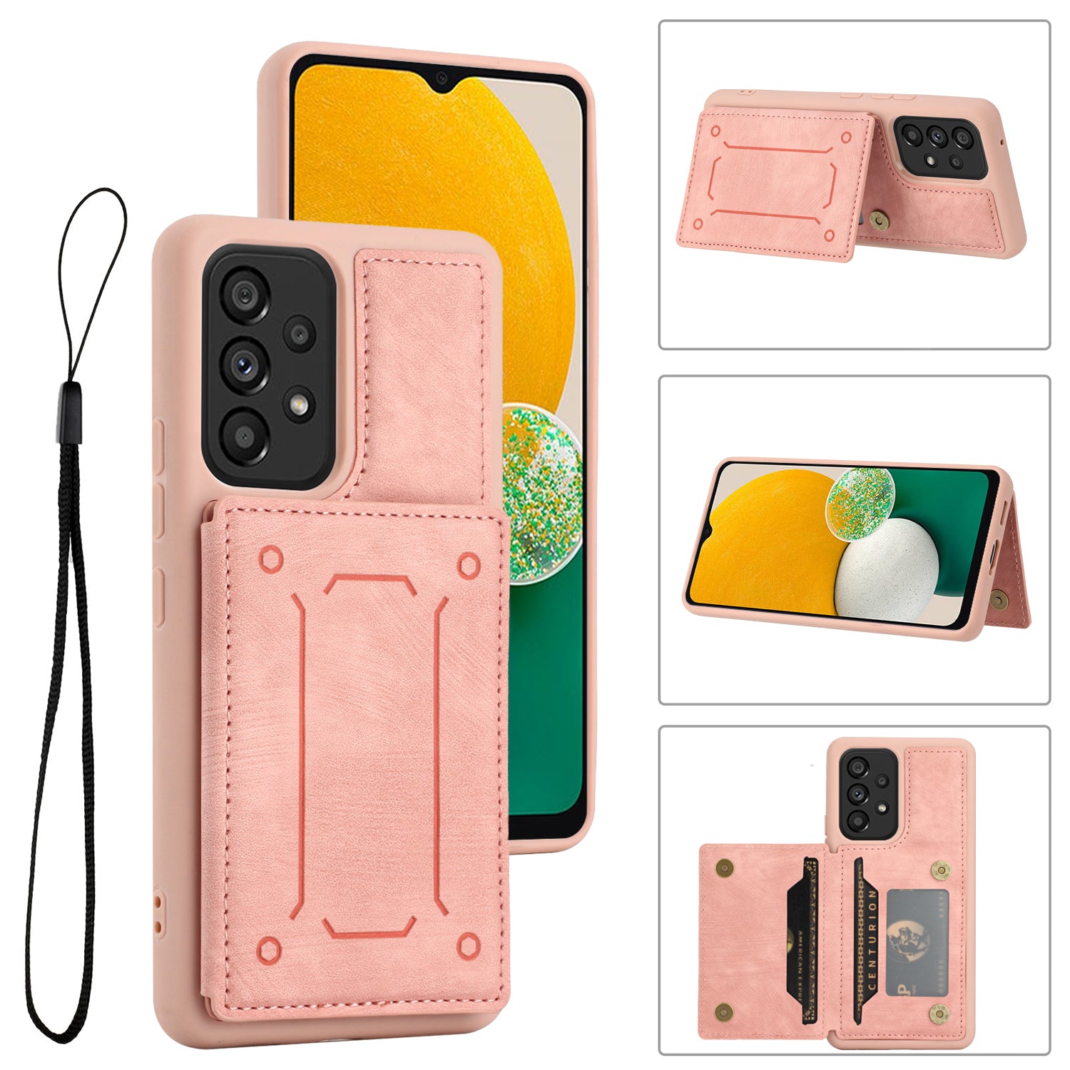 For Samsung Galaxy A13 4G / A13 5G / A04s 4G (164.7 x 76.7 x 9.1 mm) / A04 4G (164.4 x 76.3 x 9.1 mm) / M13 5G PU Leather Coated TPU Phone Case Dual Card Holder Kickstand Magnetic Cover