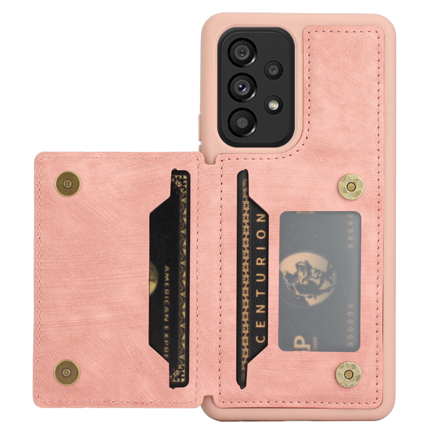For Samsung Galaxy A13 4G / A13 5G / A04s 4G (164.7 x 76.7 x 9.1 mm) / A04 4G (164.4 x 76.3 x 9.1 mm) / M13 5G PU Leather Coated TPU Phone Case Dual Card Holder Kickstand Magnetic Cover