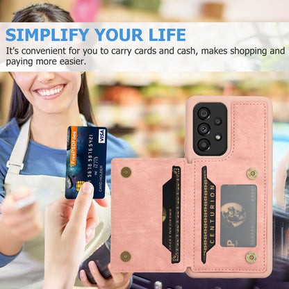For Samsung Galaxy A13 4G / A13 5G / A04s 4G (164.7 x 76.7 x 9.1 mm) / A04 4G (164.4 x 76.3 x 9.1 mm) / M13 5G PU Leather Coated TPU Phone Case Dual Card Holder Kickstand Magnetic Cover