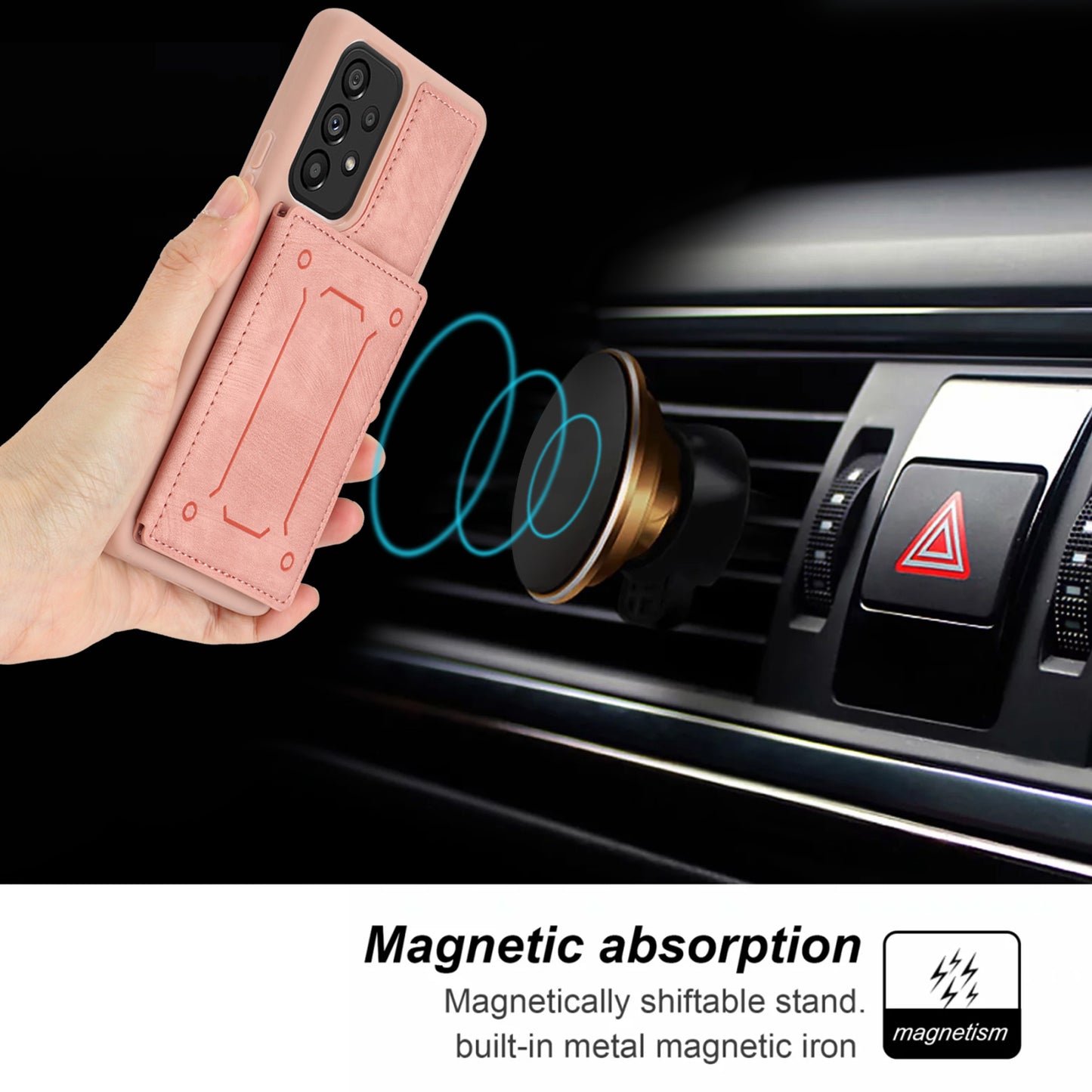 For Samsung Galaxy A13 4G / A13 5G / A04s 4G (164.7 x 76.7 x 9.1 mm) / A04 4G (164.4 x 76.3 x 9.1 mm) / M13 5G PU Leather Coated TPU Phone Case Dual Card Holder Kickstand Magnetic Cover