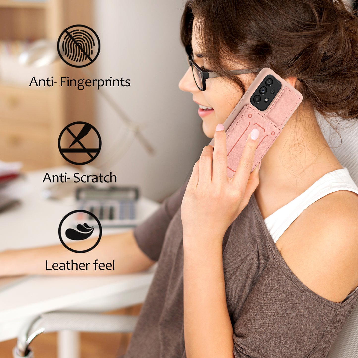 For Samsung Galaxy A13 4G / A13 5G / A04s 4G (164.7 x 76.7 x 9.1 mm) / A04 4G (164.4 x 76.3 x 9.1 mm) / M13 5G PU Leather Coated TPU Phone Case Dual Card Holder Kickstand Magnetic Cover