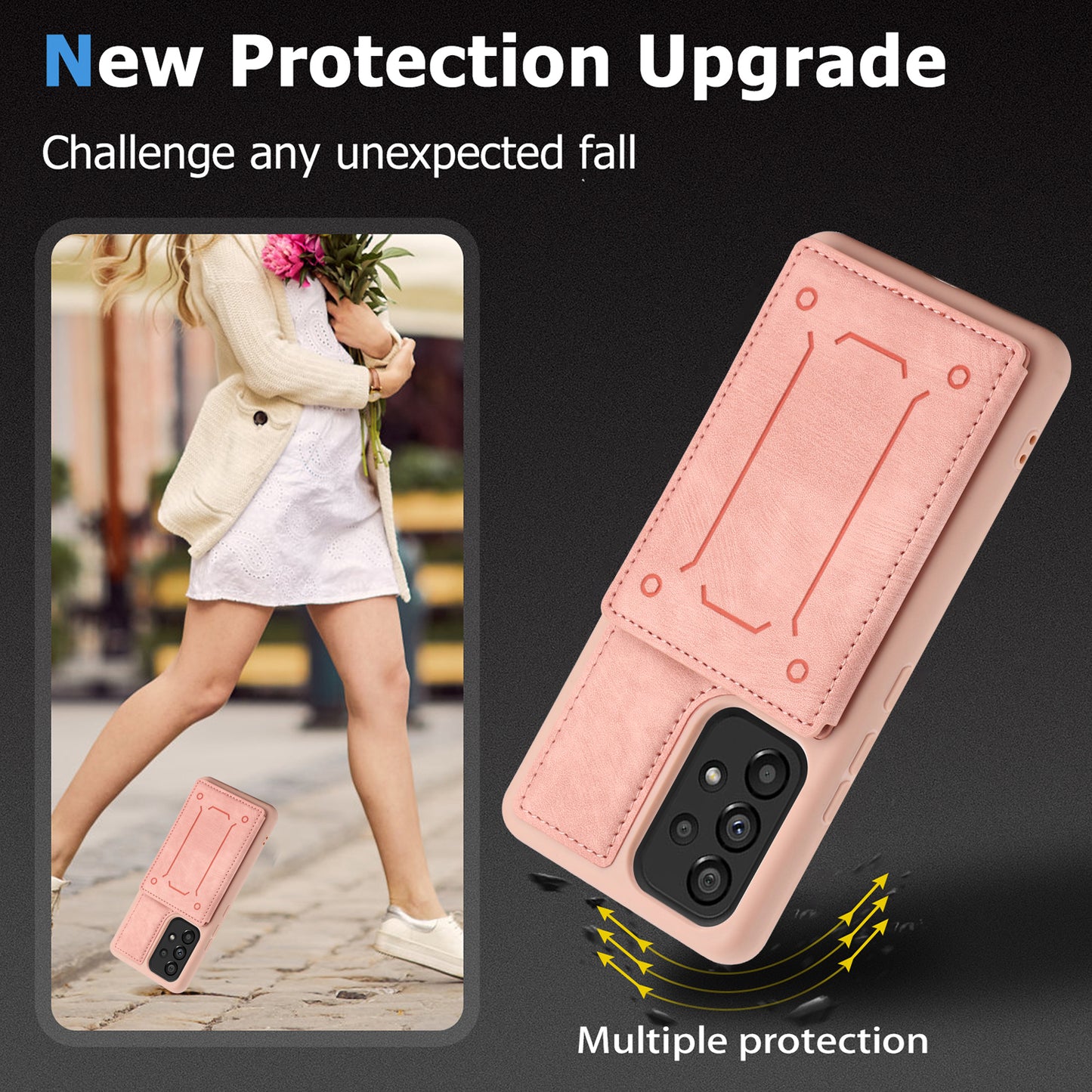 For Samsung Galaxy A13 4G / A13 5G / A04s 4G (164.7 x 76.7 x 9.1 mm) / A04 4G (164.4 x 76.3 x 9.1 mm) / M13 5G PU Leather Coated TPU Phone Case Dual Card Holder Kickstand Magnetic Cover