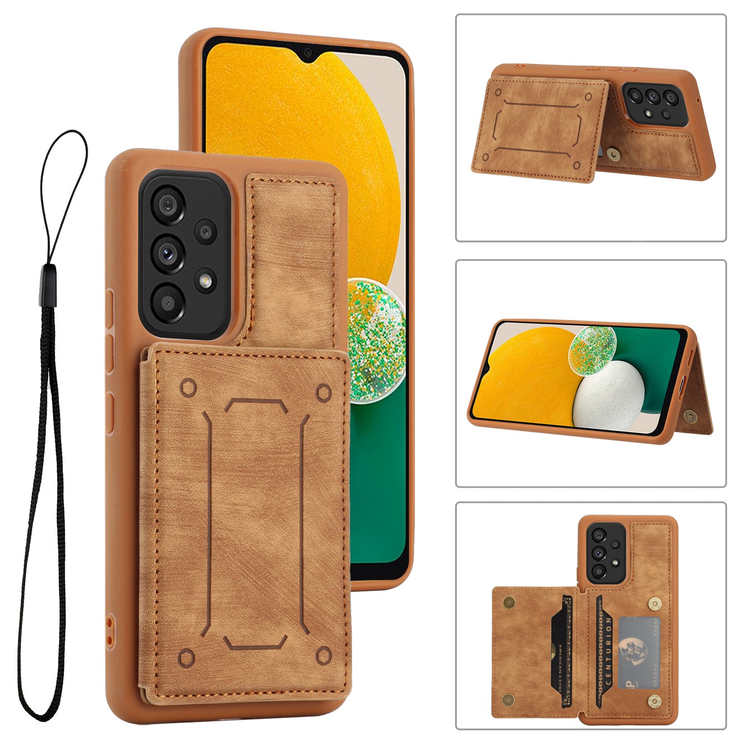 For Samsung Galaxy A13 4G / A13 5G / A04s 4G (164.7 x 76.7 x 9.1 mm) / A04 4G (164.4 x 76.3 x 9.1 mm) / M13 5G PU Leather Coated TPU Phone Case Dual Card Holder Kickstand Magnetic Cover
