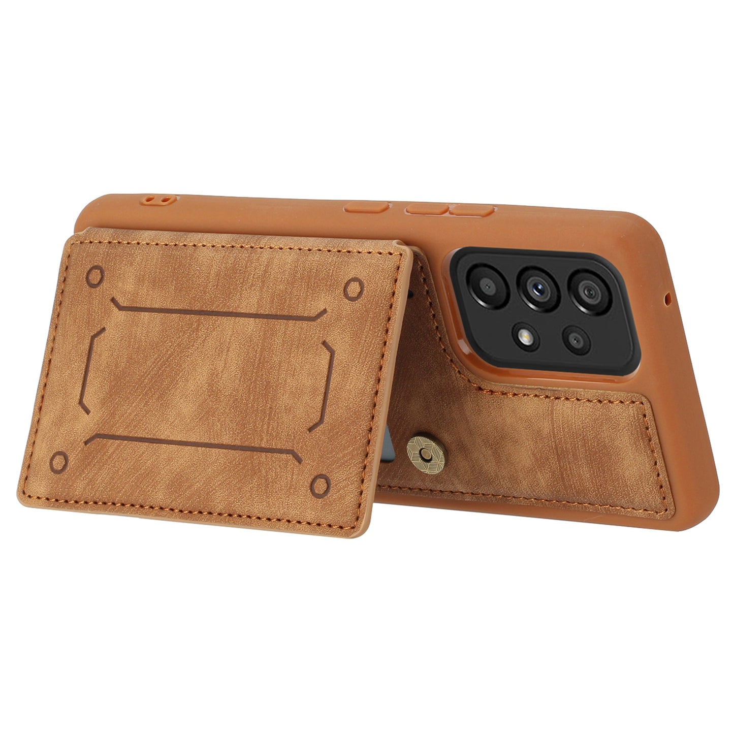 For Samsung Galaxy A13 4G / A13 5G / A04s 4G (164.7 x 76.7 x 9.1 mm) / A04 4G (164.4 x 76.3 x 9.1 mm) / M13 5G PU Leather Coated TPU Phone Case Dual Card Holder Kickstand Magnetic Cover