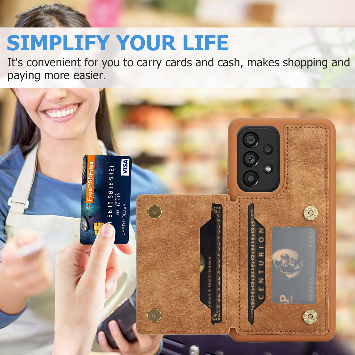 For Samsung Galaxy A13 4G / A13 5G / A04s 4G (164.7 x 76.7 x 9.1 mm) / A04 4G (164.4 x 76.3 x 9.1 mm) / M13 5G PU Leather Coated TPU Phone Case Dual Card Holder Kickstand Magnetic Cover