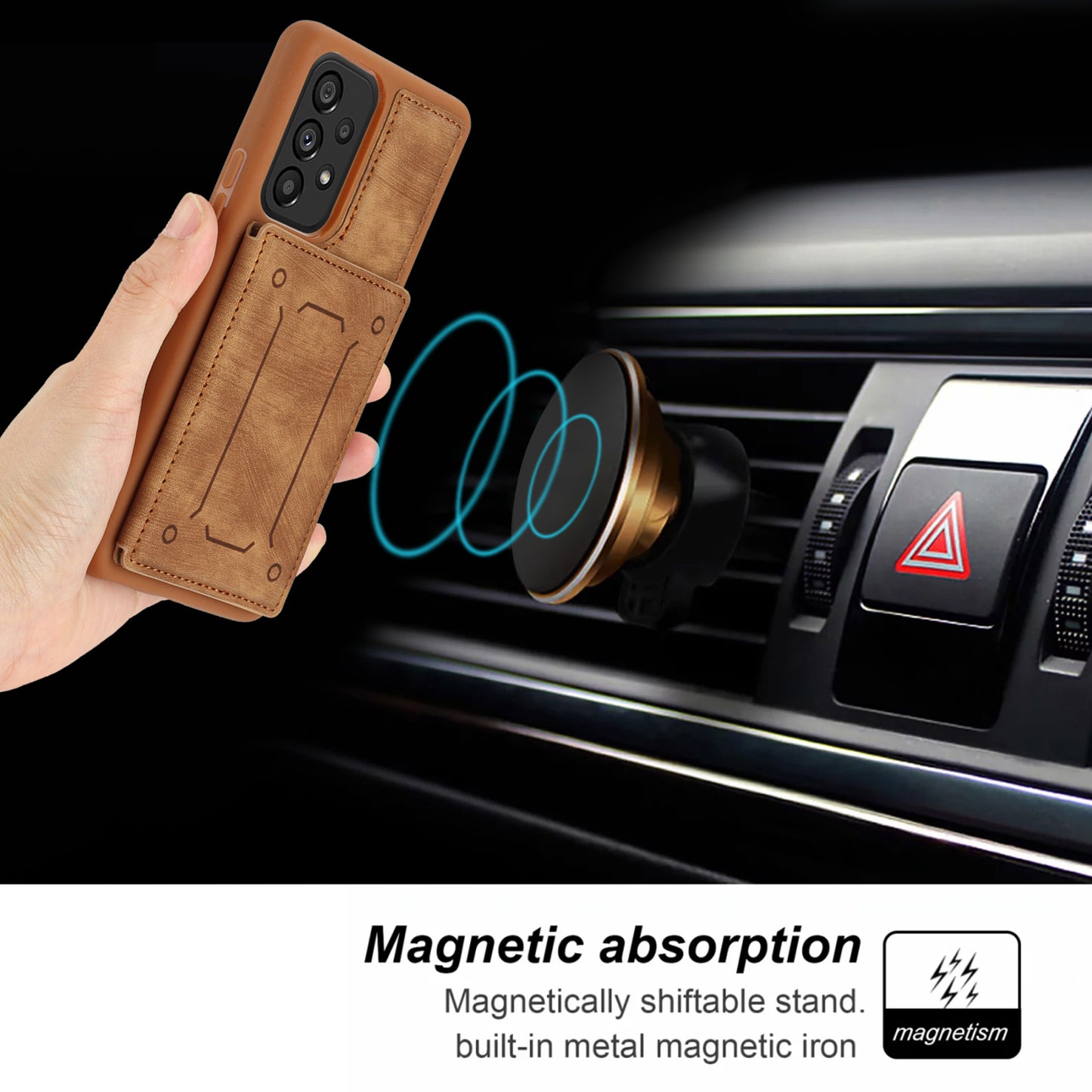 For Samsung Galaxy A13 4G / A13 5G / A04s 4G (164.7 x 76.7 x 9.1 mm) / A04 4G (164.4 x 76.3 x 9.1 mm) / M13 5G PU Leather Coated TPU Phone Case Dual Card Holder Kickstand Magnetic Cover