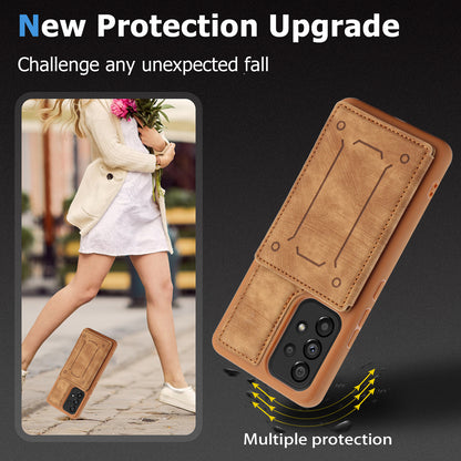 For Samsung Galaxy A13 4G / A13 5G / A04s 4G (164.7 x 76.7 x 9.1 mm) / A04 4G (164.4 x 76.3 x 9.1 mm) / M13 5G PU Leather Coated TPU Phone Case Dual Card Holder Kickstand Magnetic Cover