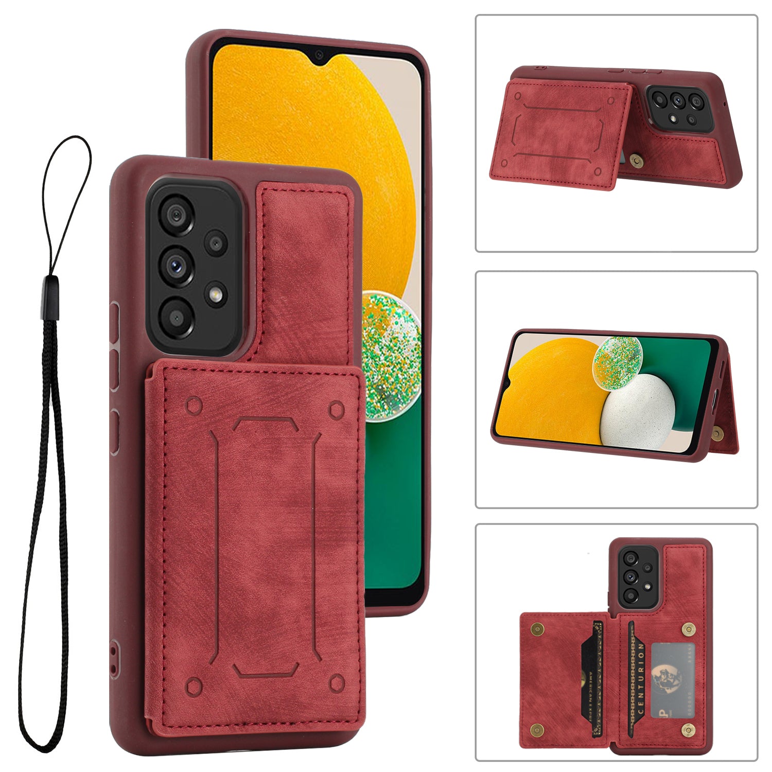 For Samsung Galaxy A13 4G / A13 5G / A04s 4G (164.7 x 76.7 x 9.1 mm) / A04 4G (164.4 x 76.3 x 9.1 mm) / M13 5G PU Leather Coated TPU Phone Case Dual Card Holder Kickstand Magnetic Cover