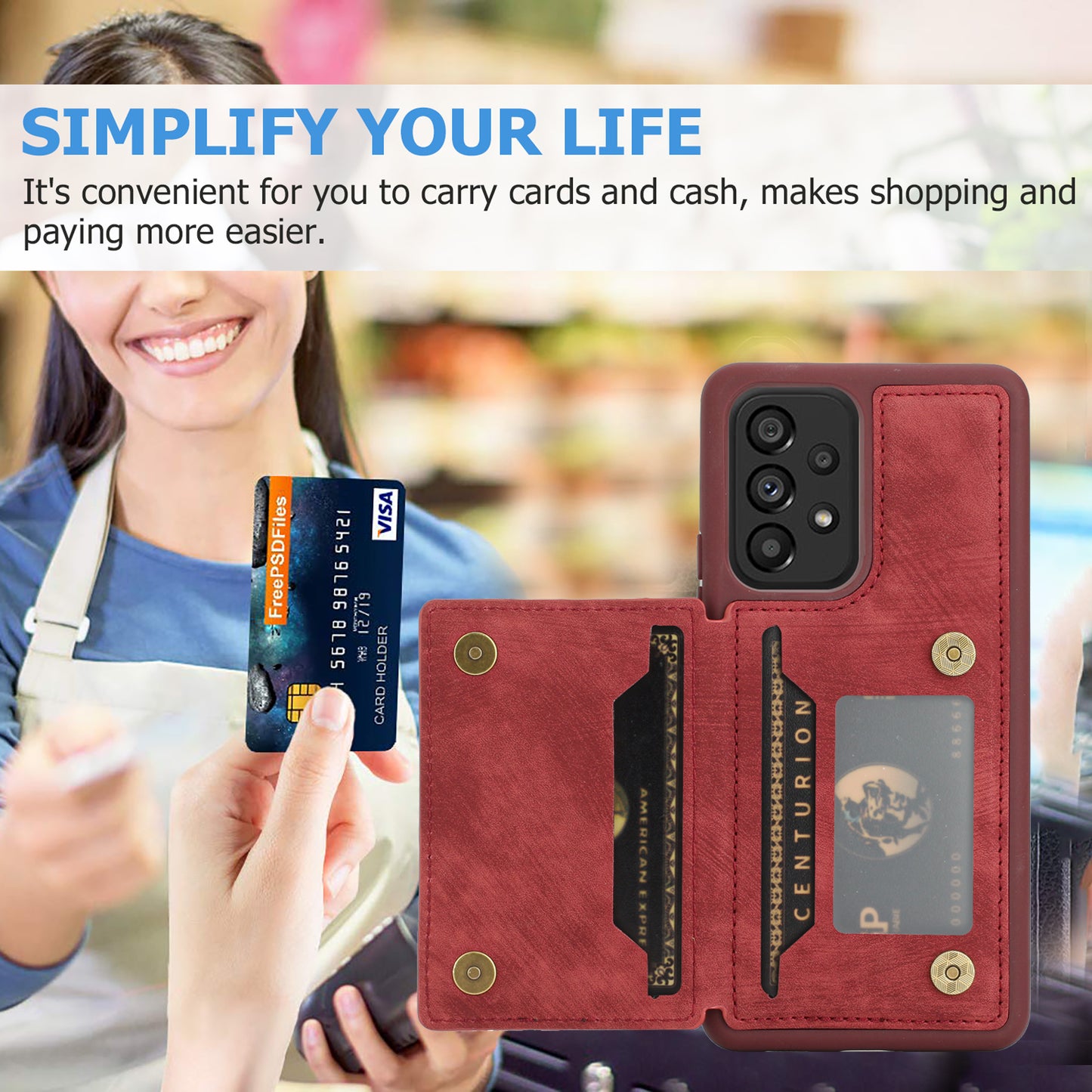 For Samsung Galaxy A13 4G / A13 5G / A04s 4G (164.7 x 76.7 x 9.1 mm) / A04 4G (164.4 x 76.3 x 9.1 mm) / M13 5G PU Leather Coated TPU Phone Case Dual Card Holder Kickstand Magnetic Cover