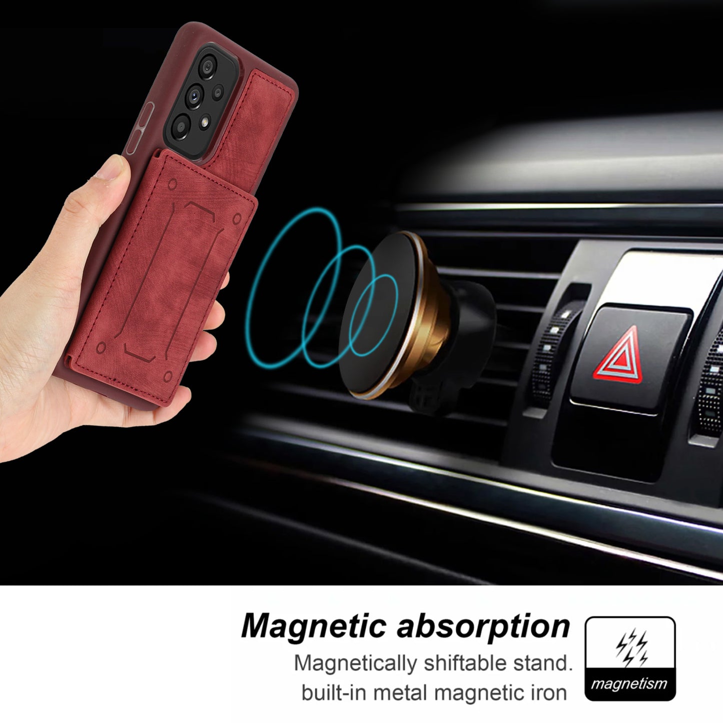 For Samsung Galaxy A13 4G / A13 5G / A04s 4G (164.7 x 76.7 x 9.1 mm) / A04 4G (164.4 x 76.3 x 9.1 mm) / M13 5G PU Leather Coated TPU Phone Case Dual Card Holder Kickstand Magnetic Cover