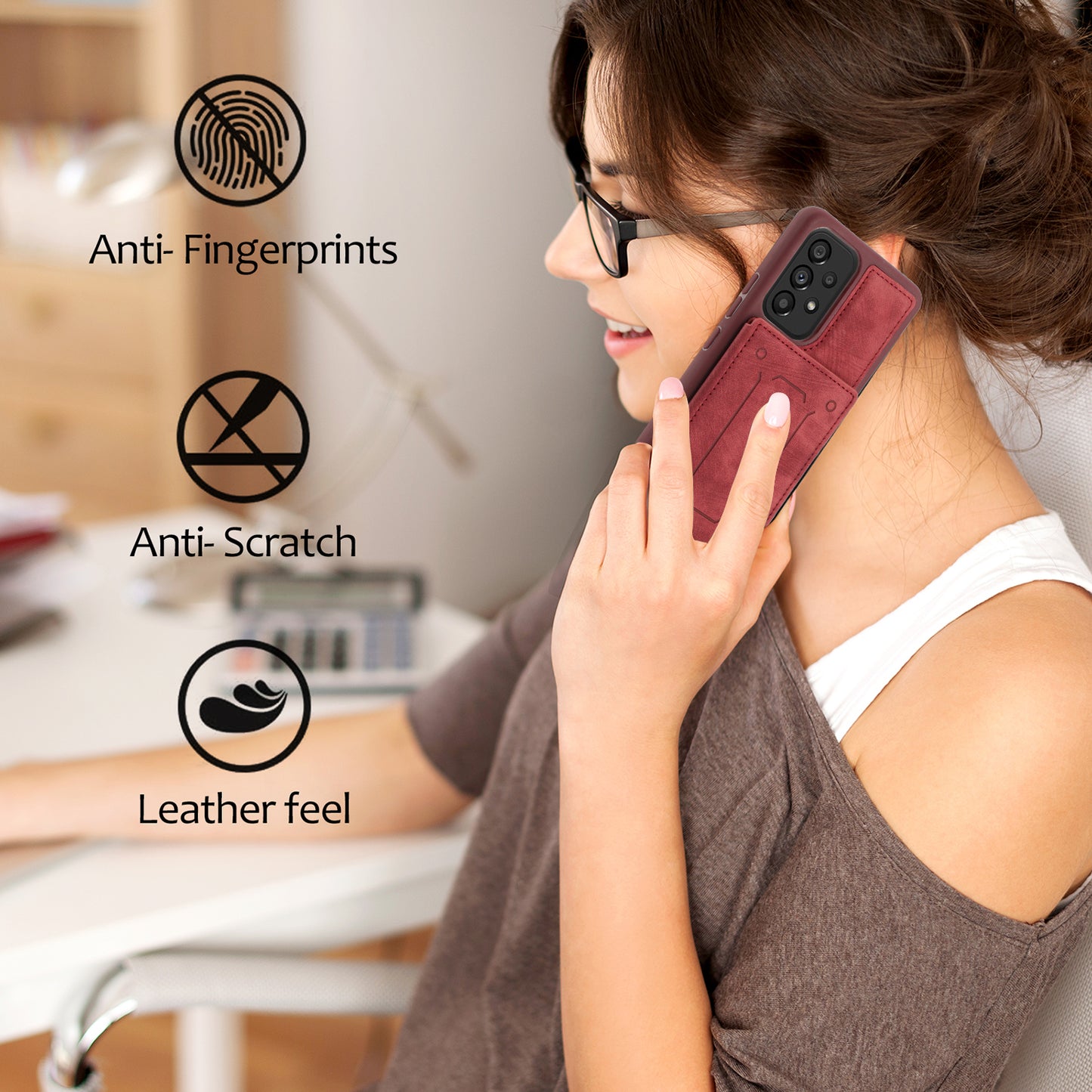 For Samsung Galaxy A13 4G / A13 5G / A04s 4G (164.7 x 76.7 x 9.1 mm) / A04 4G (164.4 x 76.3 x 9.1 mm) / M13 5G PU Leather Coated TPU Phone Case Dual Card Holder Kickstand Magnetic Cover
