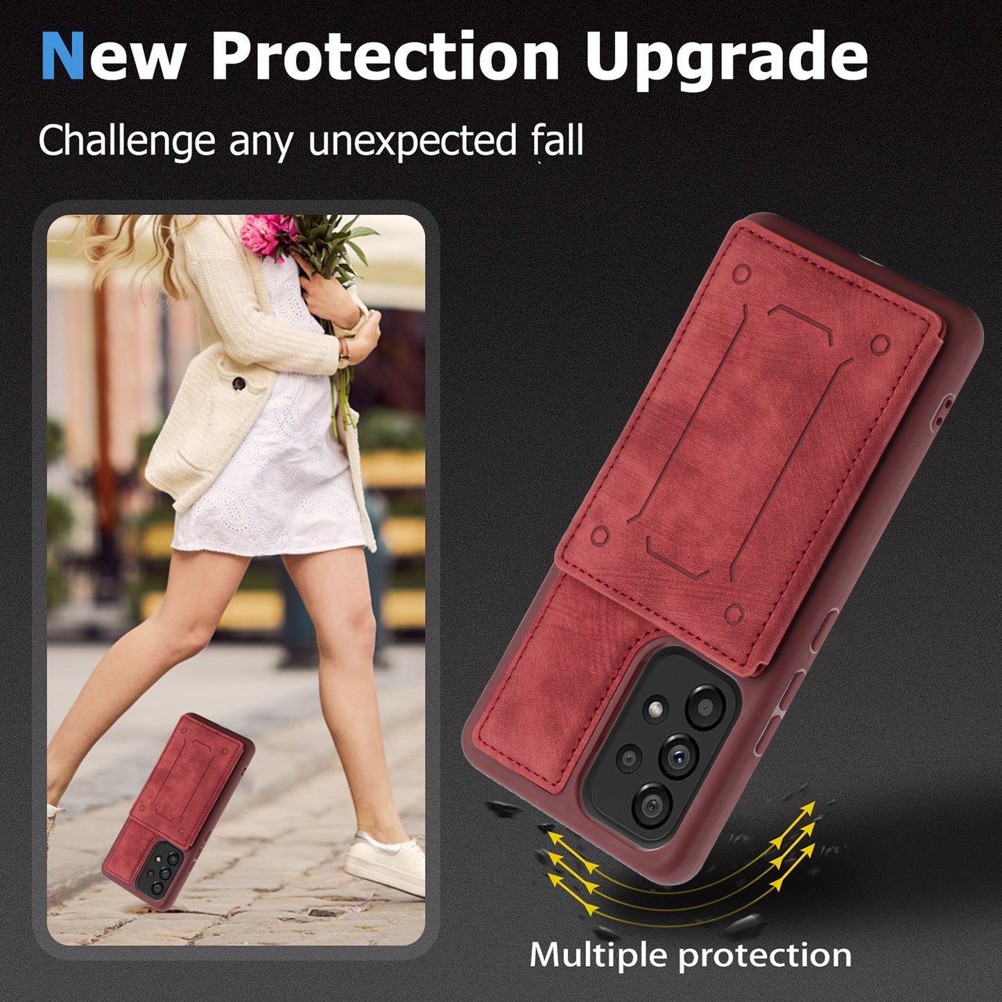 For Samsung Galaxy A13 4G / A13 5G / A04s 4G (164.7 x 76.7 x 9.1 mm) / A04 4G (164.4 x 76.3 x 9.1 mm) / M13 5G PU Leather Coated TPU Phone Case Dual Card Holder Kickstand Magnetic Cover