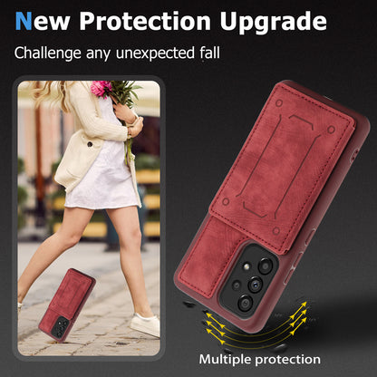 For Samsung Galaxy A13 4G / A13 5G / A04s 4G (164.7 x 76.7 x 9.1 mm) / A04 4G (164.4 x 76.3 x 9.1 mm) / M13 5G PU Leather Coated TPU Phone Case Dual Card Holder Kickstand Magnetic Cover