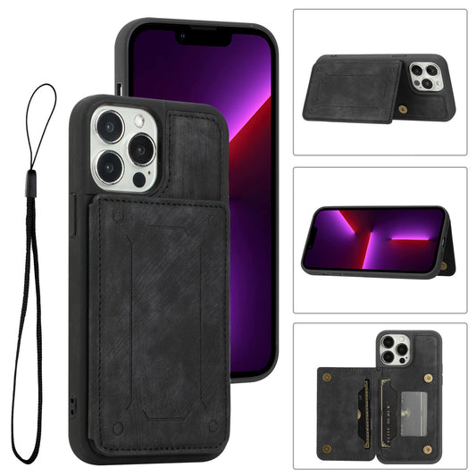 Back Shell for iPhone 13 Pro 6.1 inch, Anti-collision PU Leather Coated TPU Phone Case Dual Card Holder Kickstand Magnetic Cover