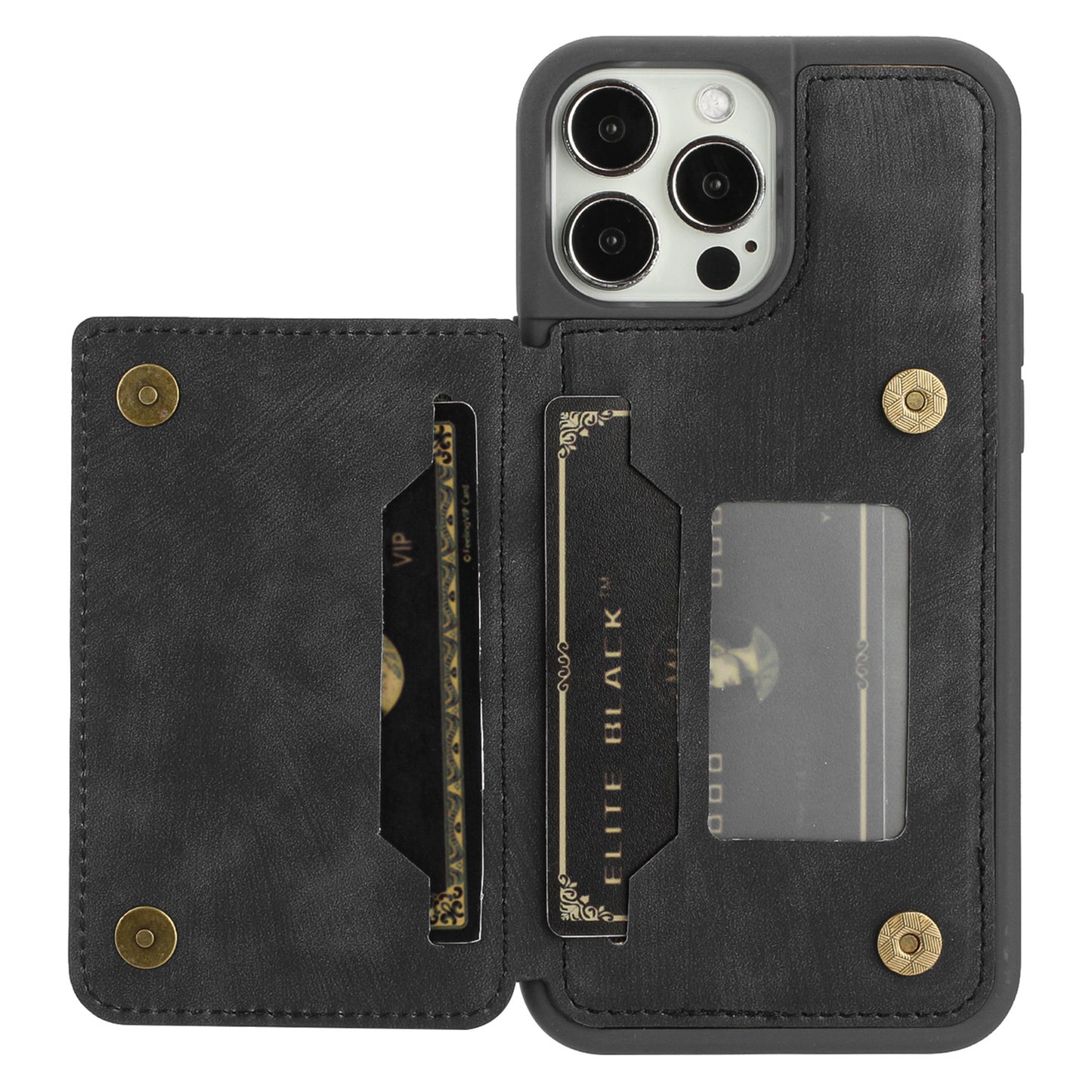 Back Shell for iPhone 13 Pro 6.1 inch, Anti-collision PU Leather Coated TPU Phone Case Dual Card Holder Kickstand Magnetic Cover