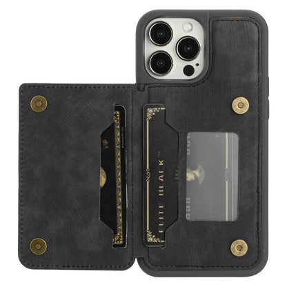 Back Shell for iPhone 13 Pro 6.1 inch, Anti-collision PU Leather Coated TPU Phone Case Dual Card Holder Kickstand Magnetic Cover