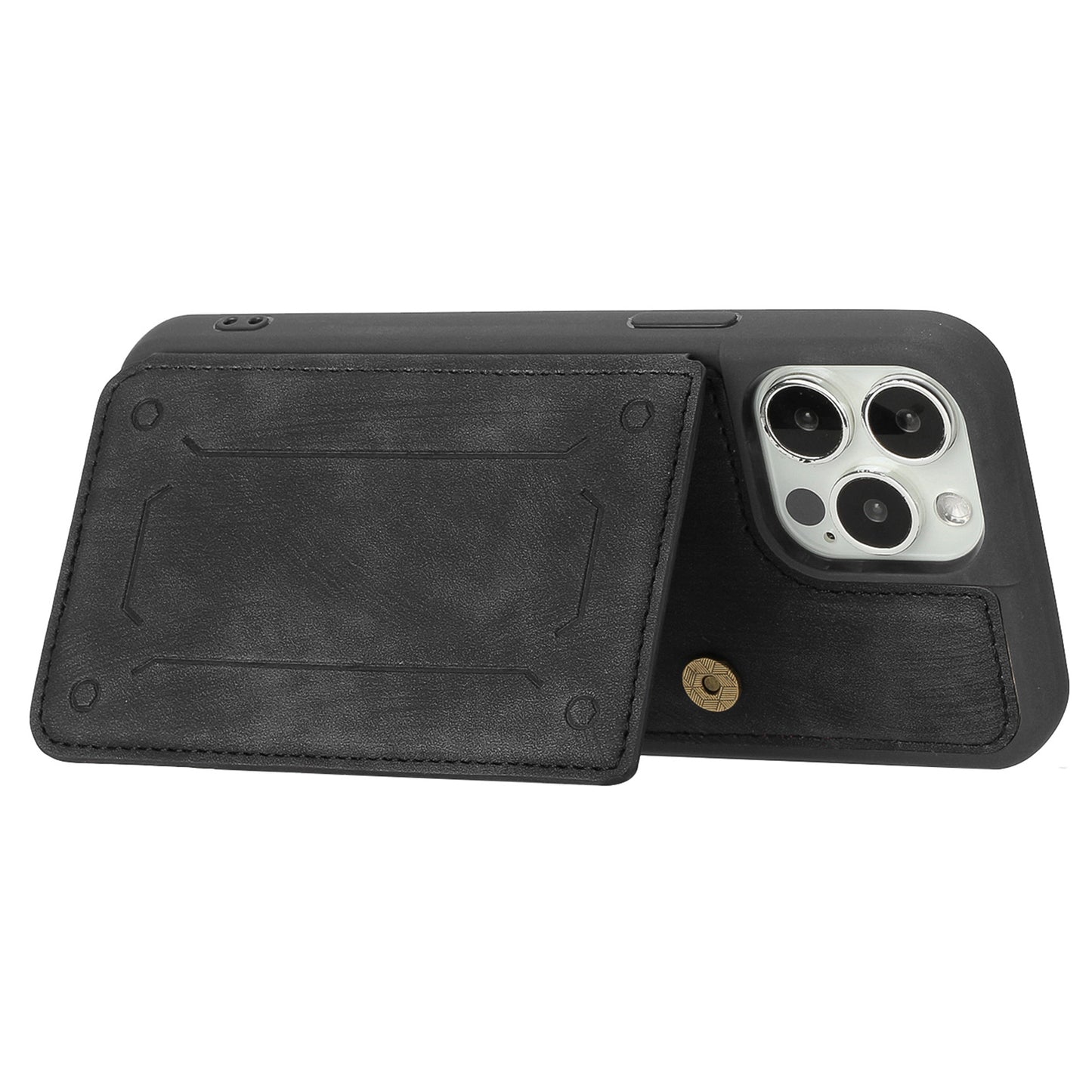 Back Shell for iPhone 13 Pro 6.1 inch, Anti-collision PU Leather Coated TPU Phone Case Dual Card Holder Kickstand Magnetic Cover