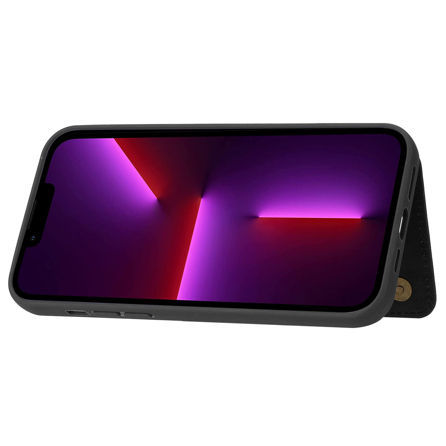 Back Shell for iPhone 13 Pro 6.1 inch, Anti-collision PU Leather Coated TPU Phone Case Dual Card Holder Kickstand Magnetic Cover
