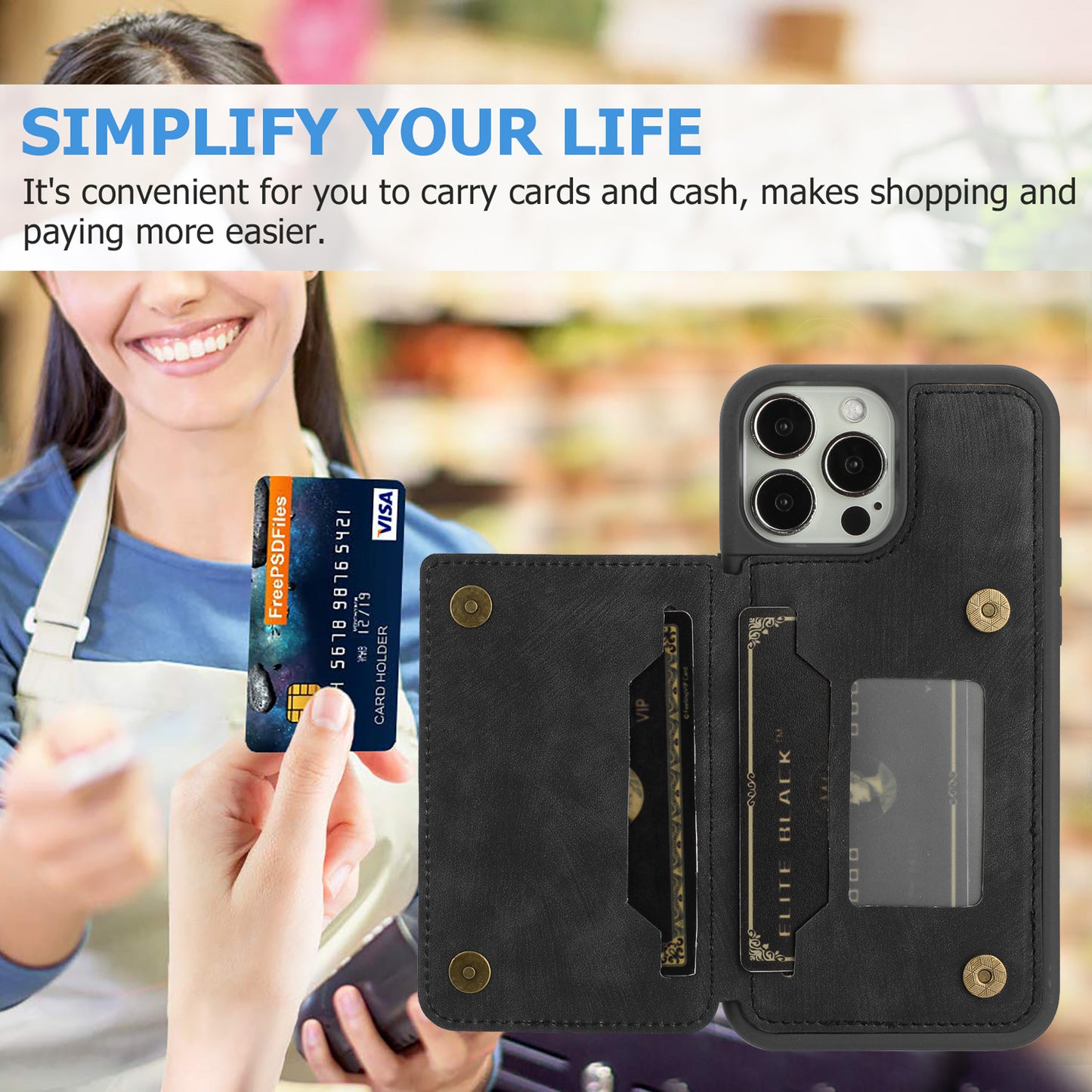 Back Shell for iPhone 13 Pro 6.1 inch, Anti-collision PU Leather Coated TPU Phone Case Dual Card Holder Kickstand Magnetic Cover