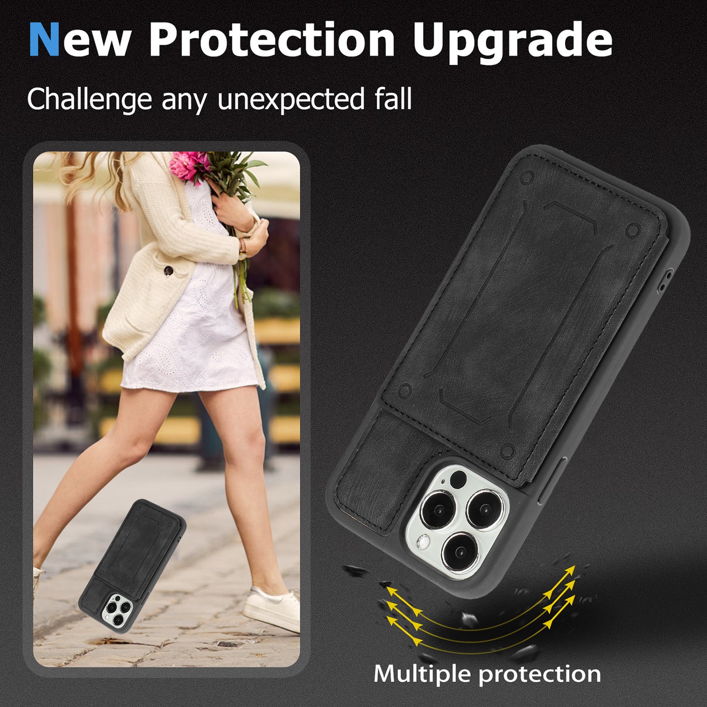Back Shell for iPhone 13 Pro 6.1 inch, Anti-collision PU Leather Coated TPU Phone Case Dual Card Holder Kickstand Magnetic Cover