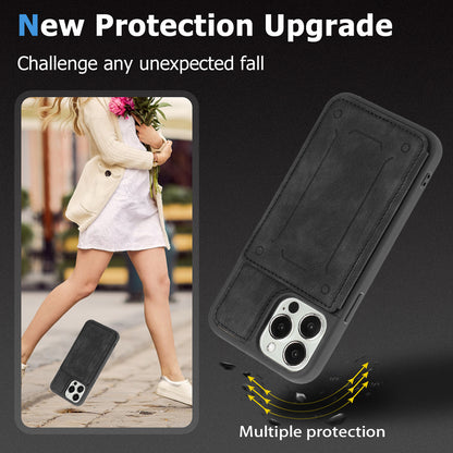 Back Shell for iPhone 13 Pro 6.1 inch, Anti-collision PU Leather Coated TPU Phone Case Dual Card Holder Kickstand Magnetic Cover