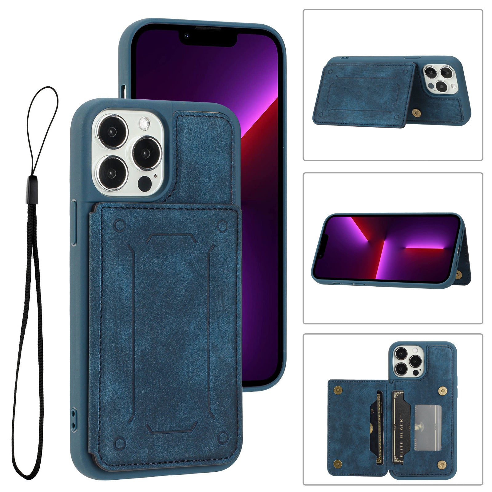 Back Shell for iPhone 13 Pro 6.1 inch, Anti-collision PU Leather Coated TPU Phone Case Dual Card Holder Kickstand Magnetic Cover