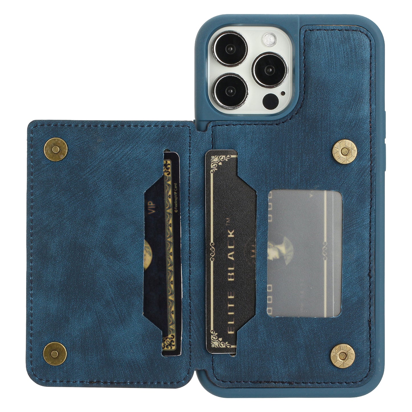 Back Shell for iPhone 13 Pro 6.1 inch, Anti-collision PU Leather Coated TPU Phone Case Dual Card Holder Kickstand Magnetic Cover
