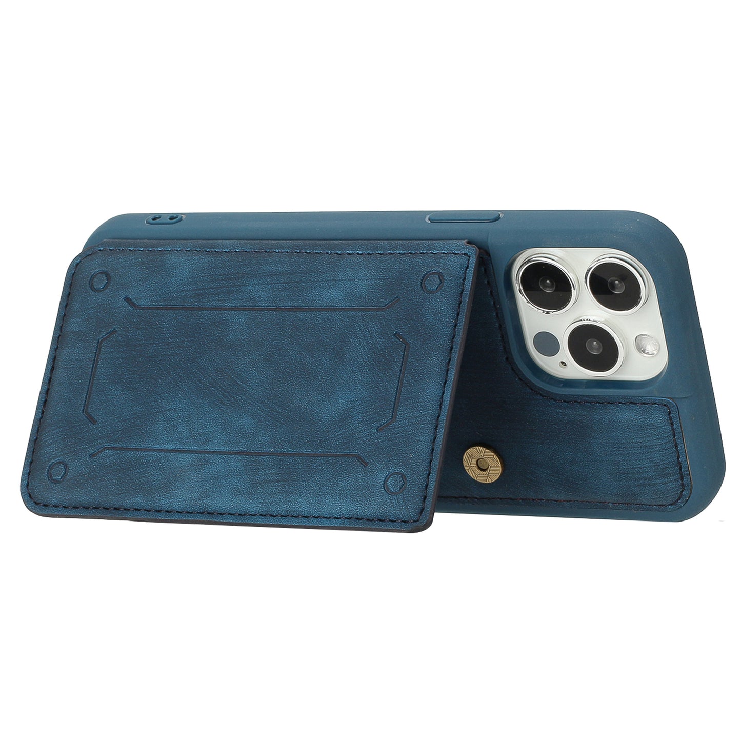 Back Shell for iPhone 13 Pro 6.1 inch, Anti-collision PU Leather Coated TPU Phone Case Dual Card Holder Kickstand Magnetic Cover