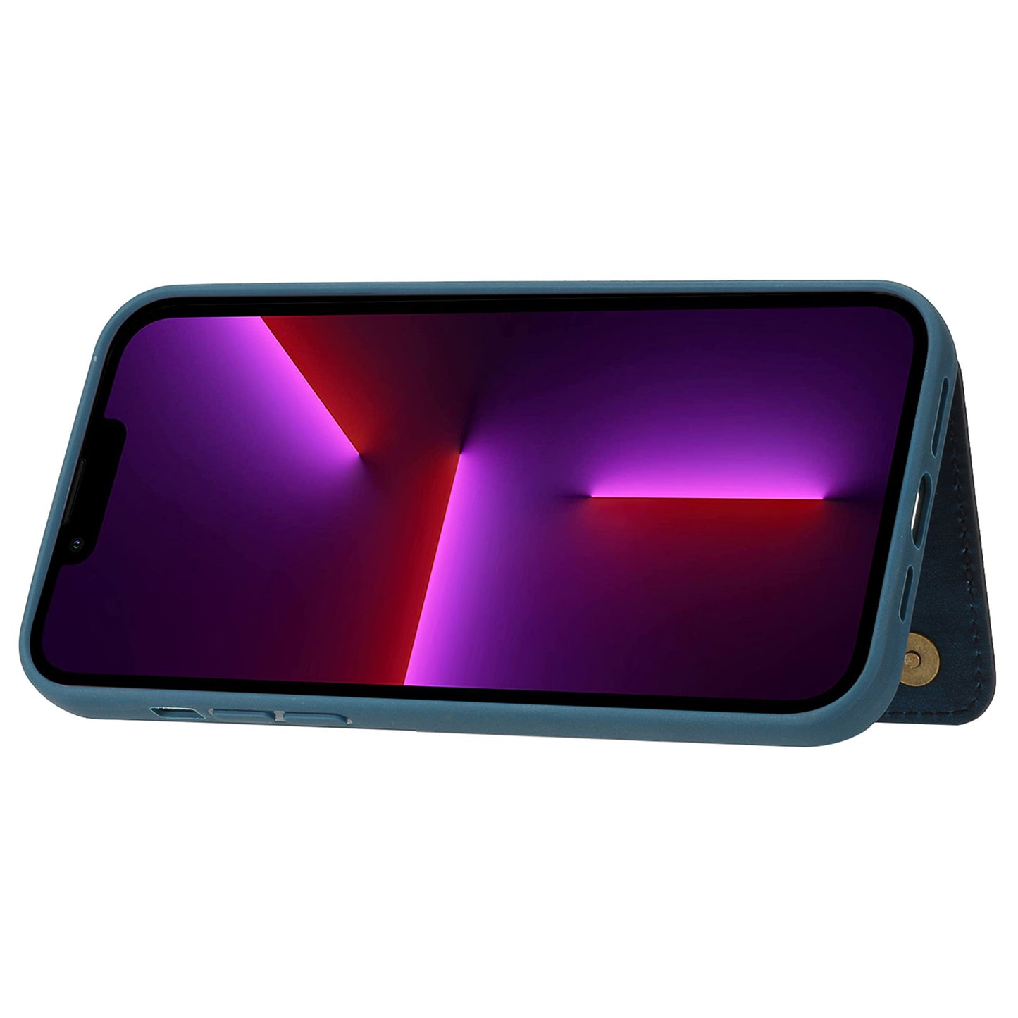 Back Shell for iPhone 13 Pro 6.1 inch, Anti-collision PU Leather Coated TPU Phone Case Dual Card Holder Kickstand Magnetic Cover