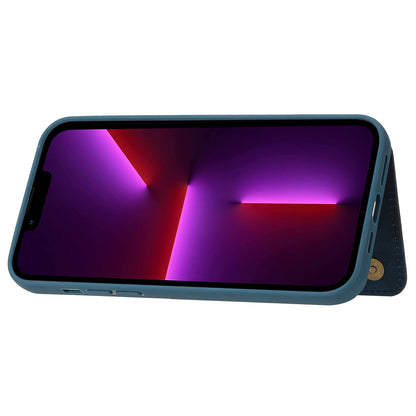 Back Shell for iPhone 13 Pro 6.1 inch, Anti-collision PU Leather Coated TPU Phone Case Dual Card Holder Kickstand Magnetic Cover