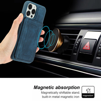 Back Shell for iPhone 13 Pro 6.1 inch, Anti-collision PU Leather Coated TPU Phone Case Dual Card Holder Kickstand Magnetic Cover