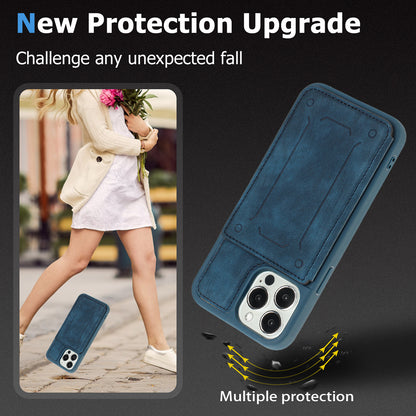 Back Shell for iPhone 13 Pro 6.1 inch, Anti-collision PU Leather Coated TPU Phone Case Dual Card Holder Kickstand Magnetic Cover