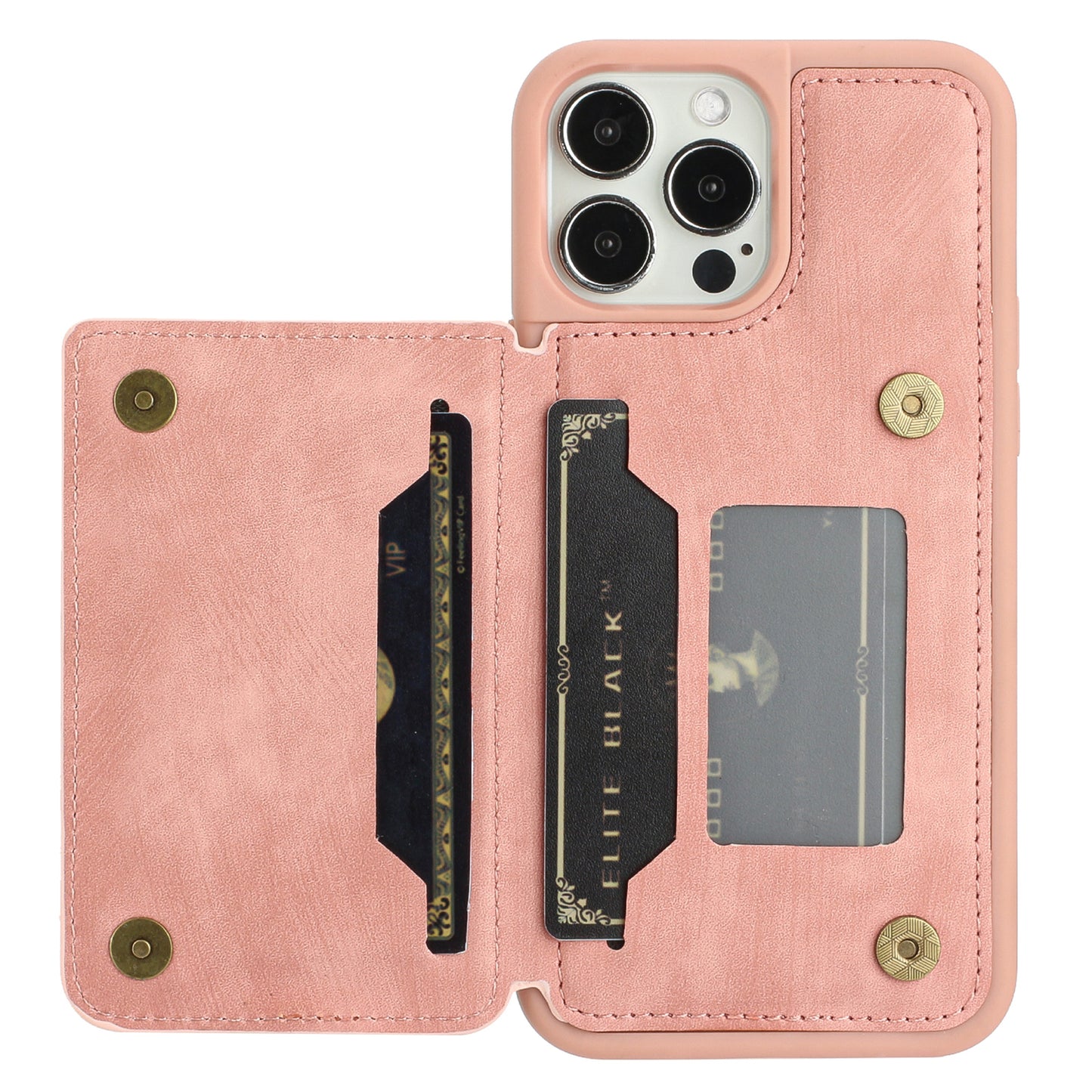 Back Shell for iPhone 13 Pro 6.1 inch, Anti-collision PU Leather Coated TPU Phone Case Dual Card Holder Kickstand Magnetic Cover