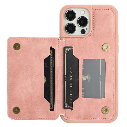 Back Shell for iPhone 13 Pro 6.1 inch, Anti-collision PU Leather Coated TPU Phone Case Dual Card Holder Kickstand Magnetic Cover