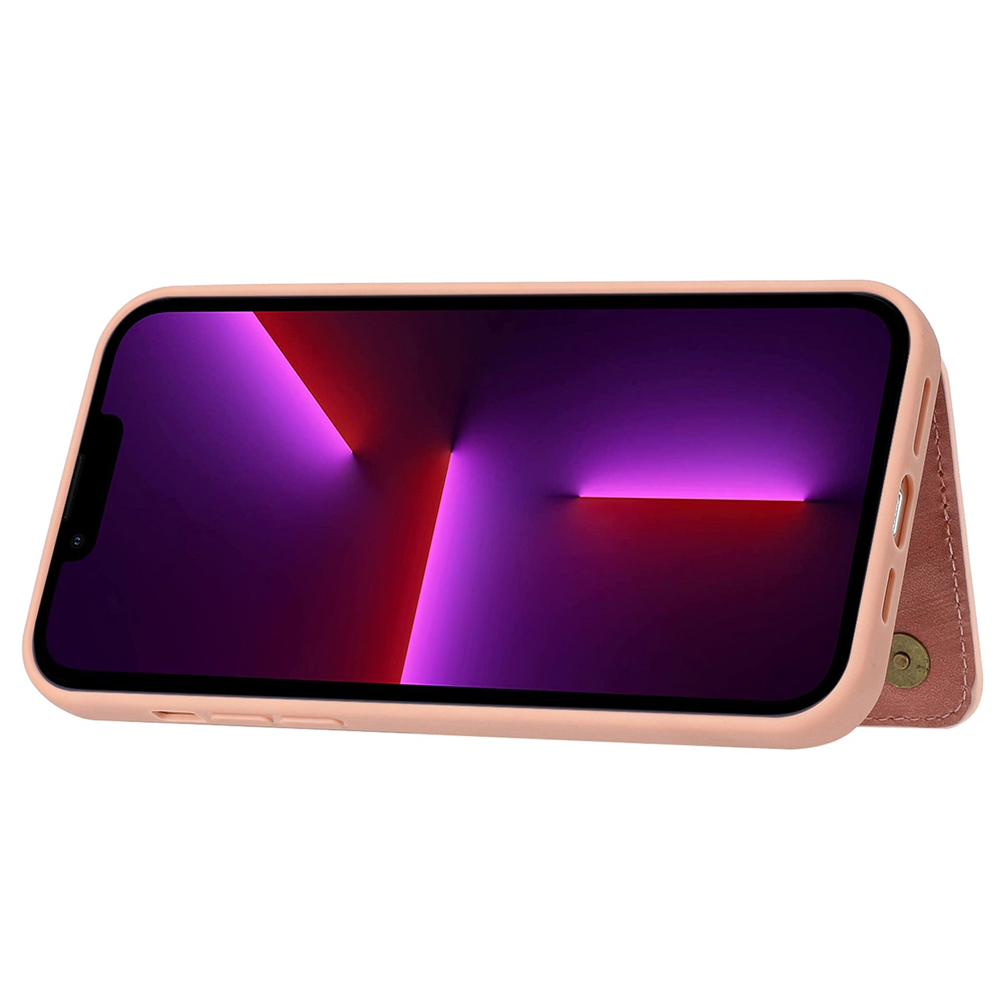 Back Shell for iPhone 13 Pro 6.1 inch, Anti-collision PU Leather Coated TPU Phone Case Dual Card Holder Kickstand Magnetic Cover