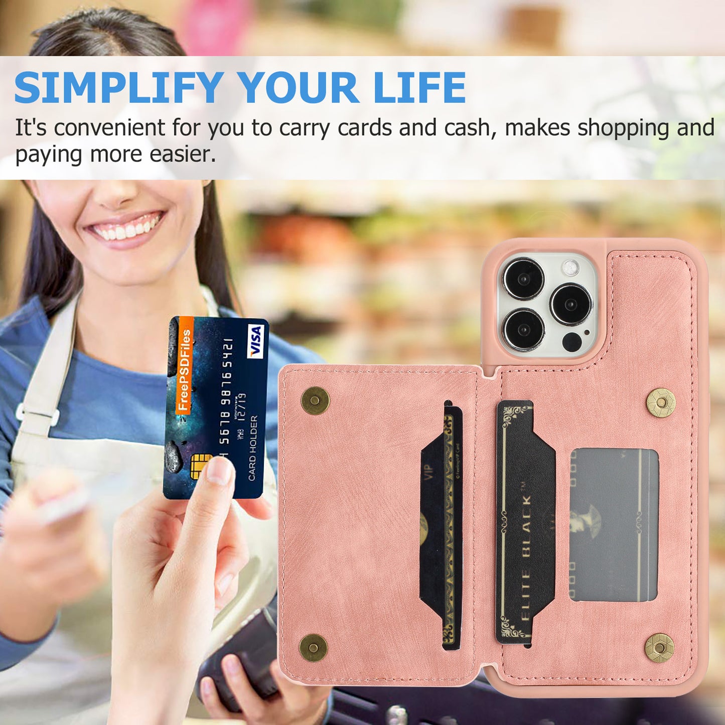 Back Shell for iPhone 13 Pro 6.1 inch, Anti-collision PU Leather Coated TPU Phone Case Dual Card Holder Kickstand Magnetic Cover