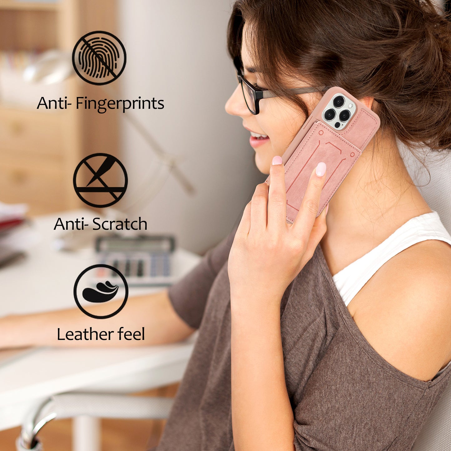 Back Shell for iPhone 13 Pro 6.1 inch, Anti-collision PU Leather Coated TPU Phone Case Dual Card Holder Kickstand Magnetic Cover