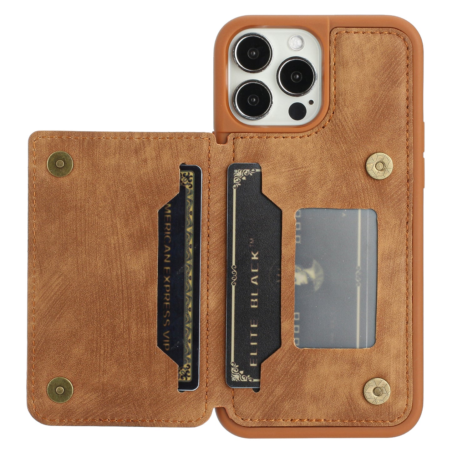 Back Shell for iPhone 13 Pro 6.1 inch, Anti-collision PU Leather Coated TPU Phone Case Dual Card Holder Kickstand Magnetic Cover