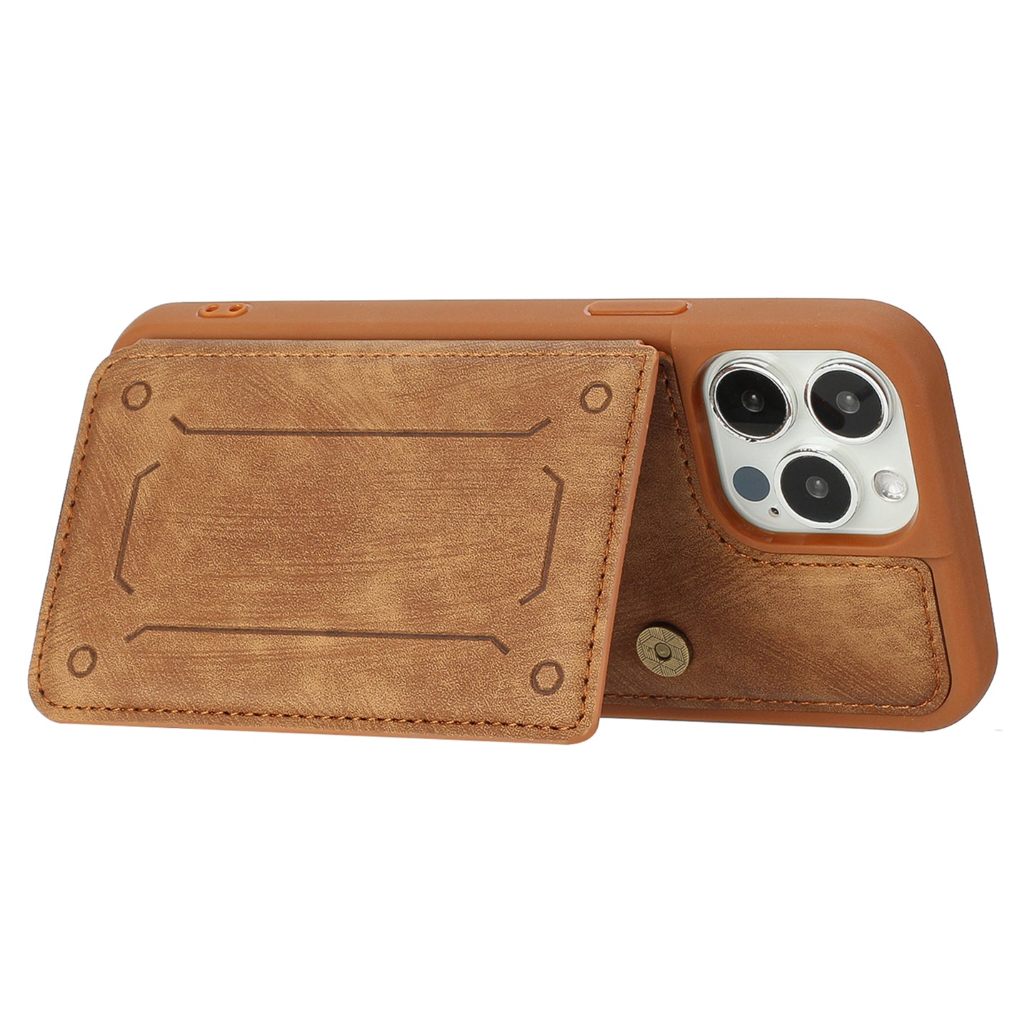 Back Shell for iPhone 13 Pro 6.1 inch, Anti-collision PU Leather Coated TPU Phone Case Dual Card Holder Kickstand Magnetic Cover