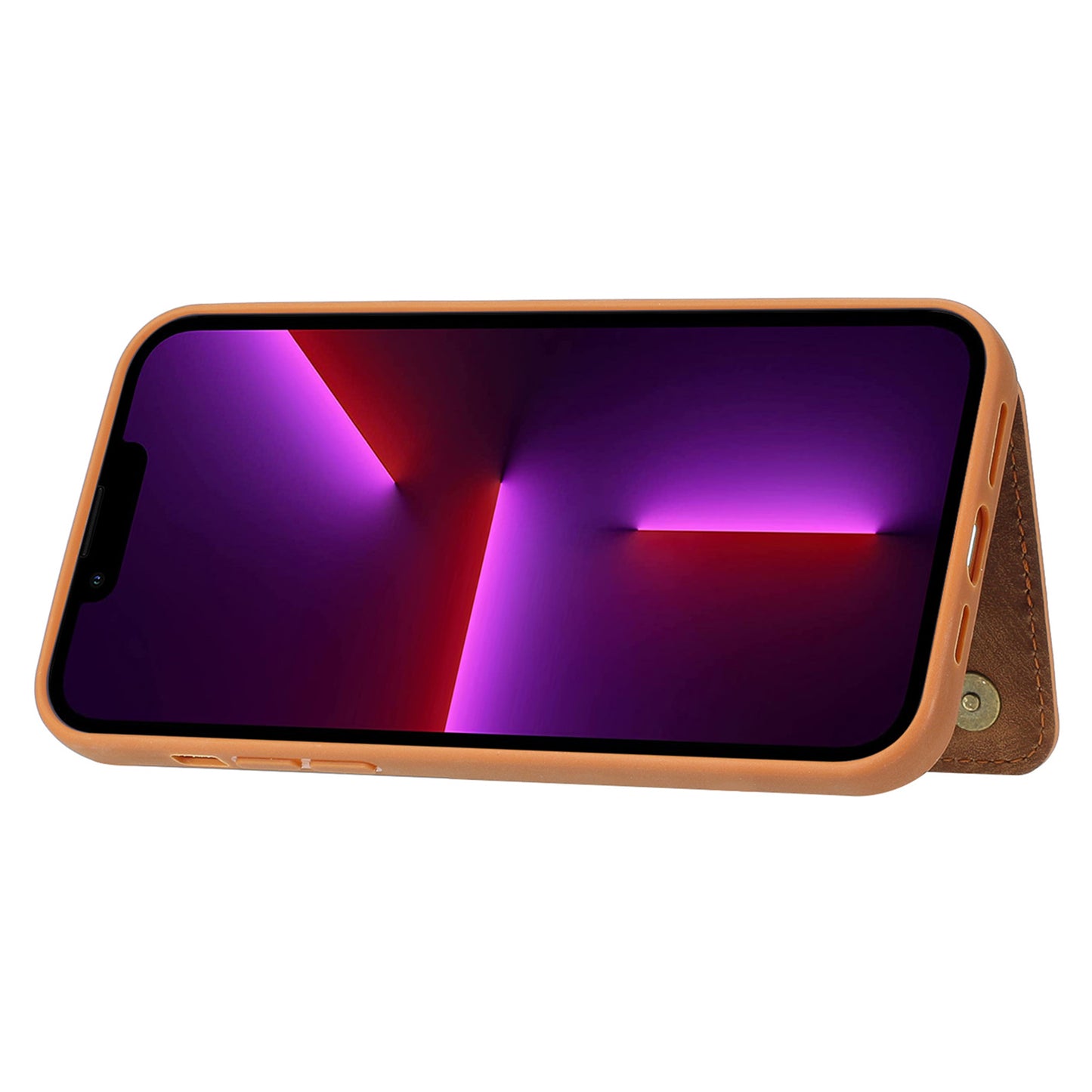 Back Shell for iPhone 13 Pro 6.1 inch, Anti-collision PU Leather Coated TPU Phone Case Dual Card Holder Kickstand Magnetic Cover