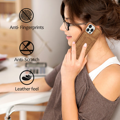Back Shell for iPhone 13 Pro 6.1 inch, Anti-collision PU Leather Coated TPU Phone Case Dual Card Holder Kickstand Magnetic Cover