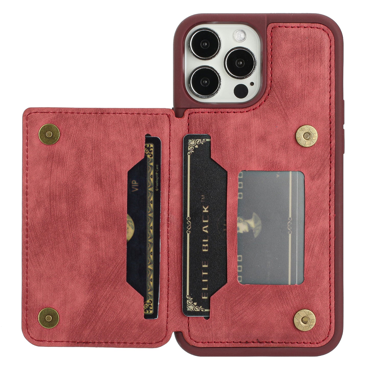 Back Shell for iPhone 13 Pro 6.1 inch, Anti-collision PU Leather Coated TPU Phone Case Dual Card Holder Kickstand Magnetic Cover