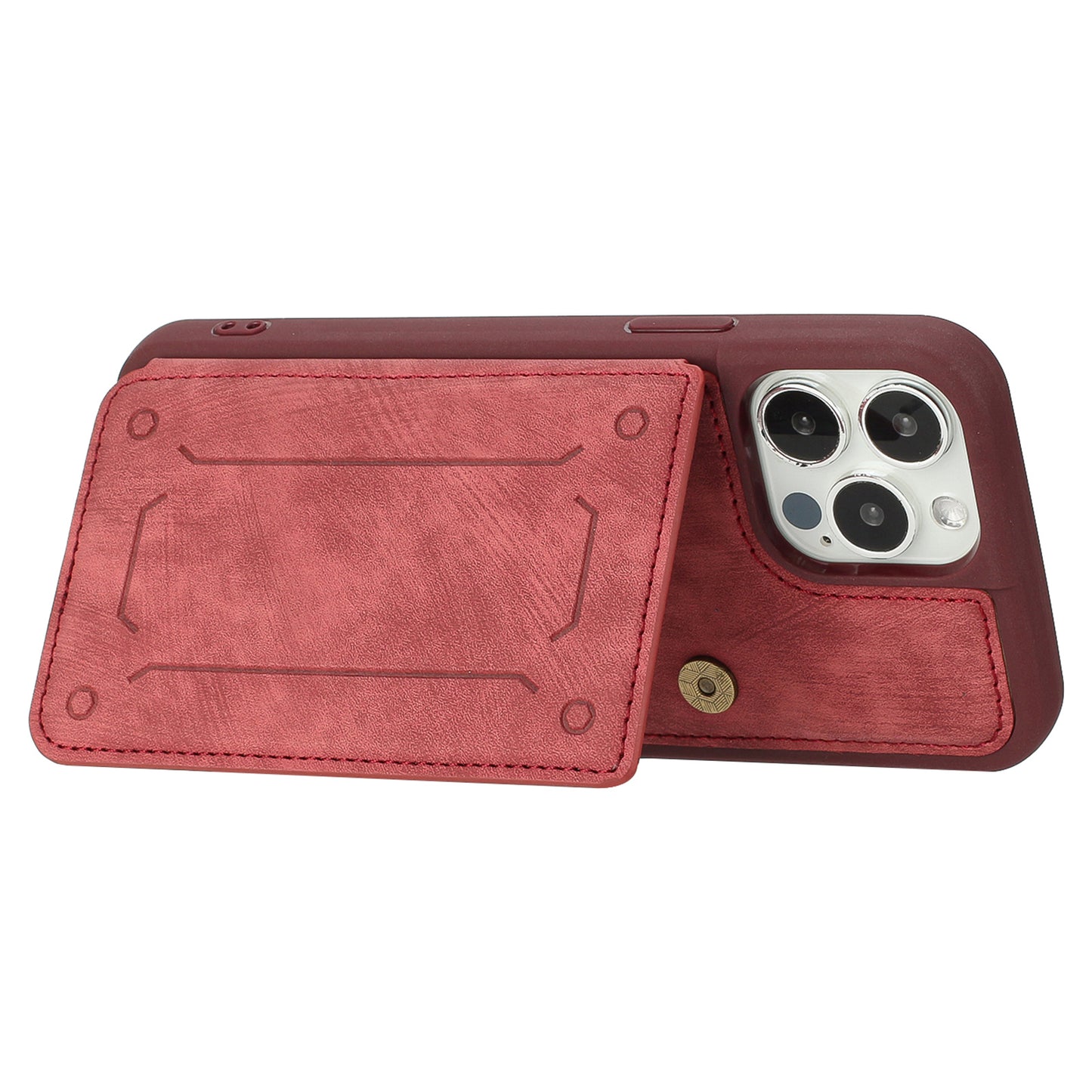 Back Shell for iPhone 13 Pro 6.1 inch, Anti-collision PU Leather Coated TPU Phone Case Dual Card Holder Kickstand Magnetic Cover