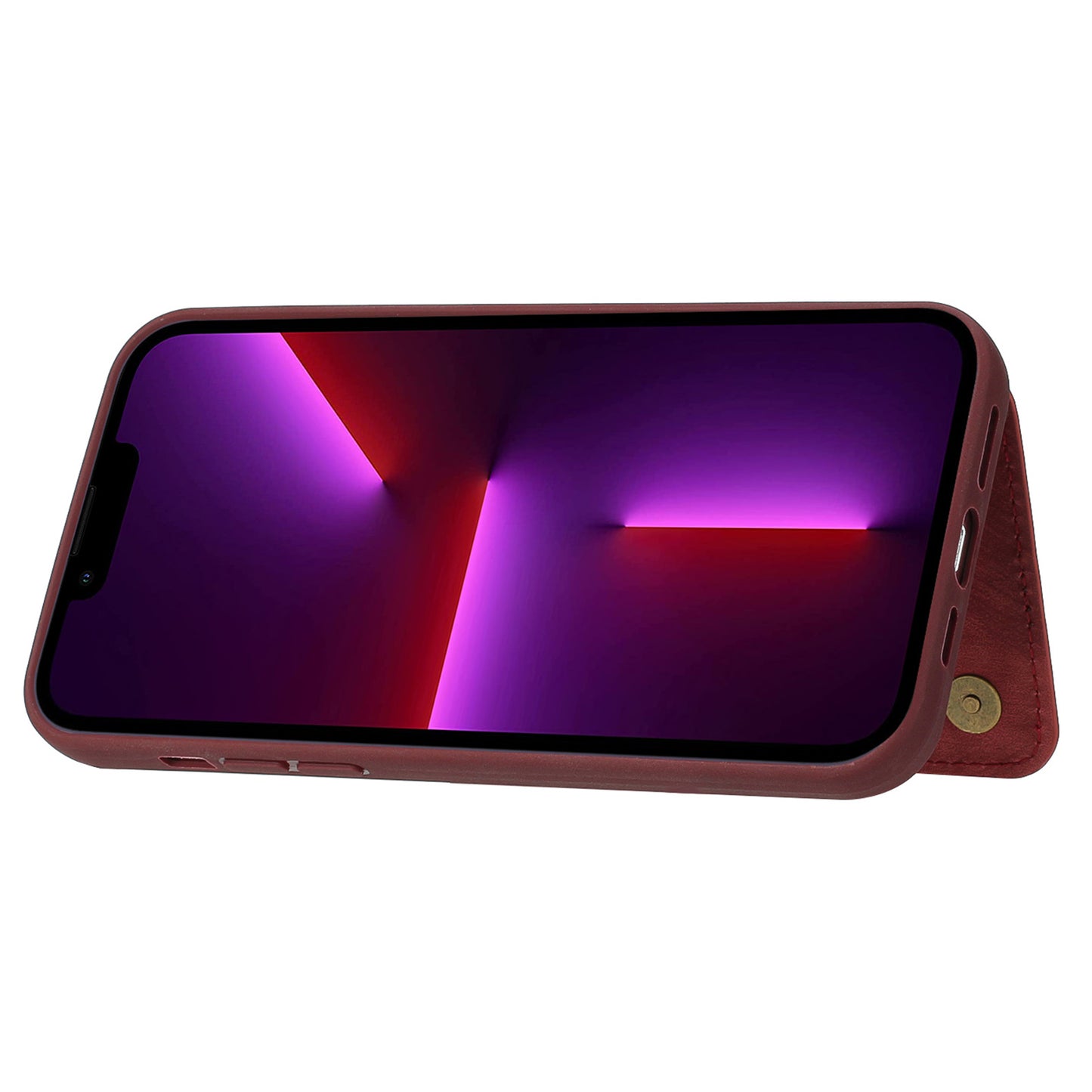 Back Shell for iPhone 13 Pro 6.1 inch, Anti-collision PU Leather Coated TPU Phone Case Dual Card Holder Kickstand Magnetic Cover