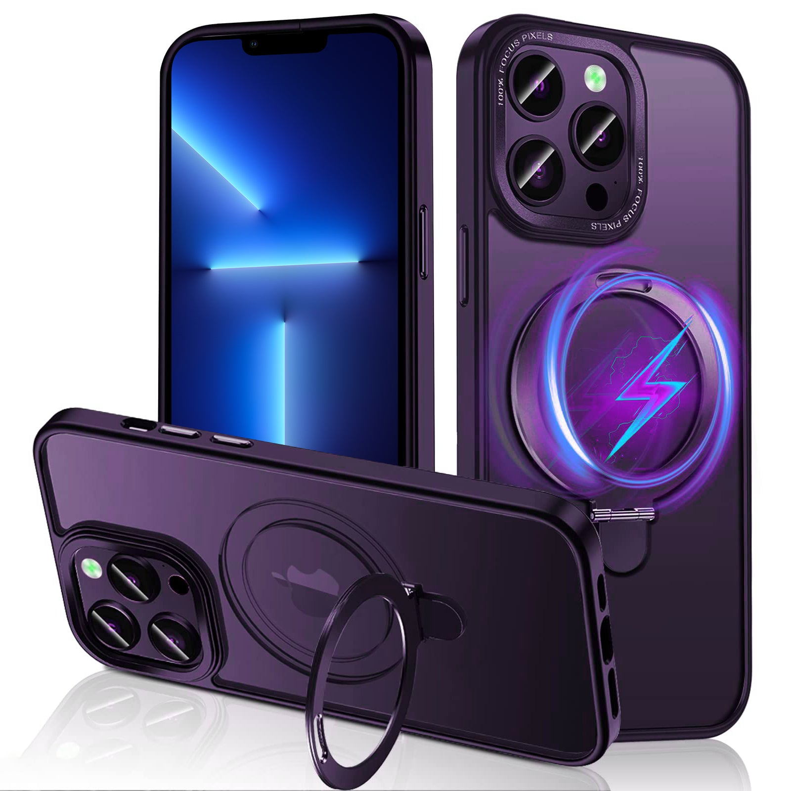 For iPhone 13 Pro 6.1 inch Compatible with MagSafe Shockproof Matte Phone Case Kickstand Magnetic Phone Cover