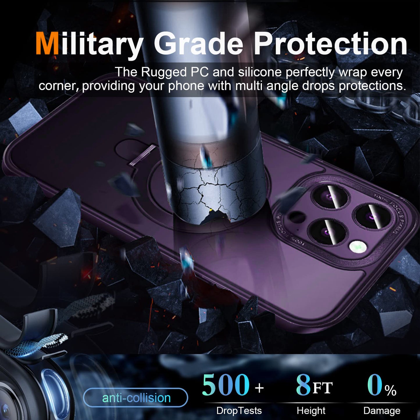 For iPhone 13 Pro 6.1 inch Compatible with MagSafe Shockproof Matte Phone Case Kickstand Magnetic Phone Cover